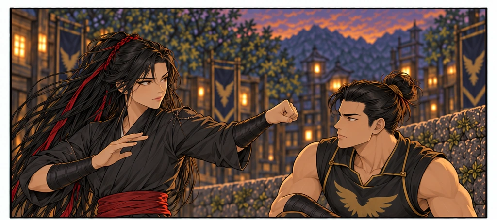 Mali holds her fist short of Teren’s face. He remains lower beside the wall, looking from her hand to her eyes.